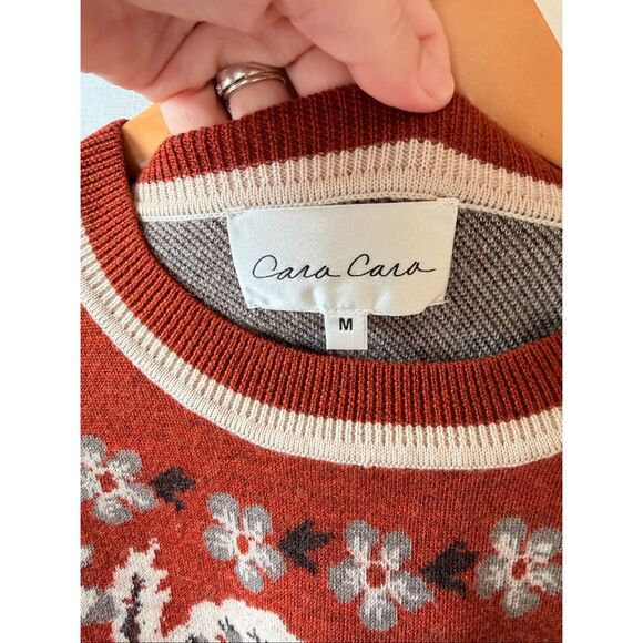 Cara Cara Floral Fair Isle Wool Sweater‎ Women Rust Orange Medium - Picture 3 of 8